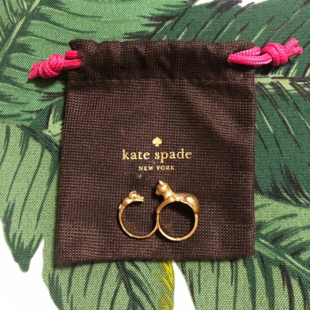 Kate Spade ♠️ Gold House Cat and Mouse Ring Size 7 - Picture 4 of 5